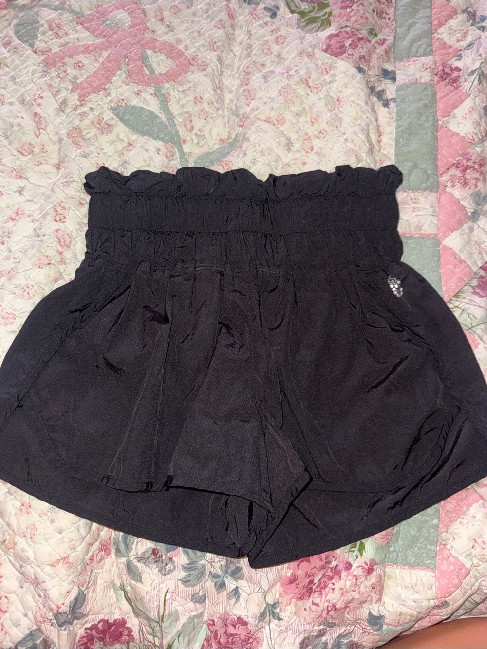 Free People Black Ruffle High-Waist Paperbag Athletic Shorts